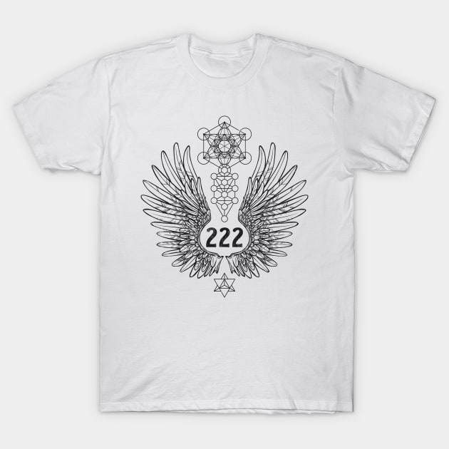 Angel Number 222 Sacred Geometry T-Shirt by LadyMoldavite